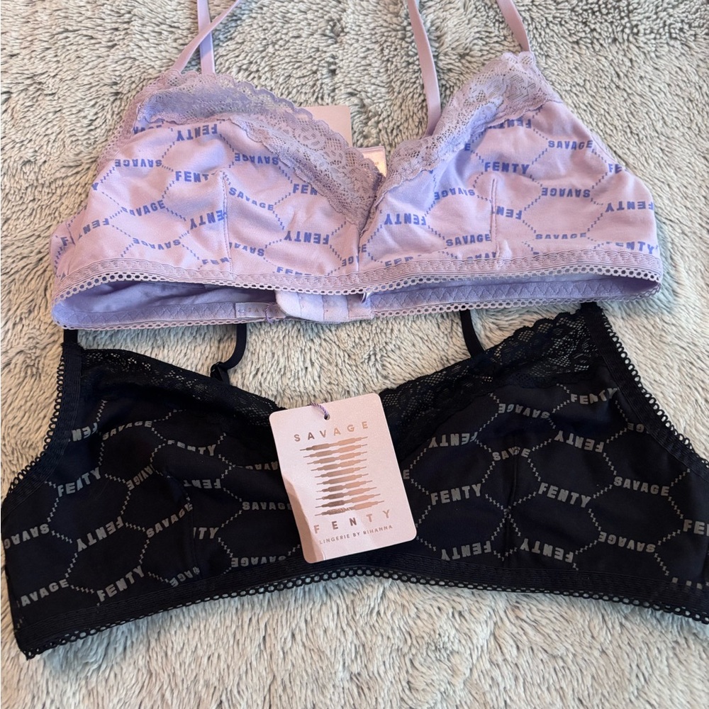 Savage X Fenty Women's Lace Bralette Set - Black and Lavender